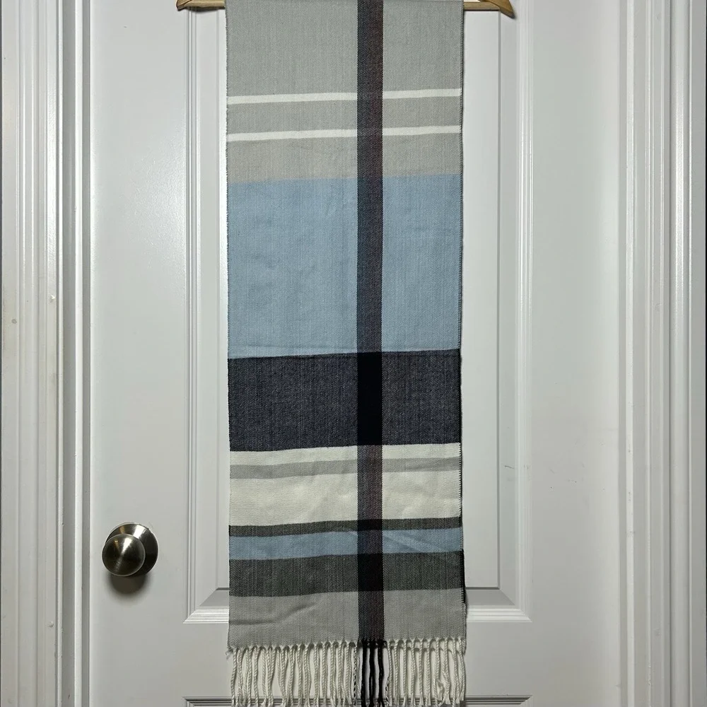 100% Cashmere Made‎ in Scotland Plaid Tartan Wrap Fringe Scarf Old Money Style